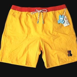 Psycho Bunny Warwick Mens Large Yellow Lined Swim Trunks